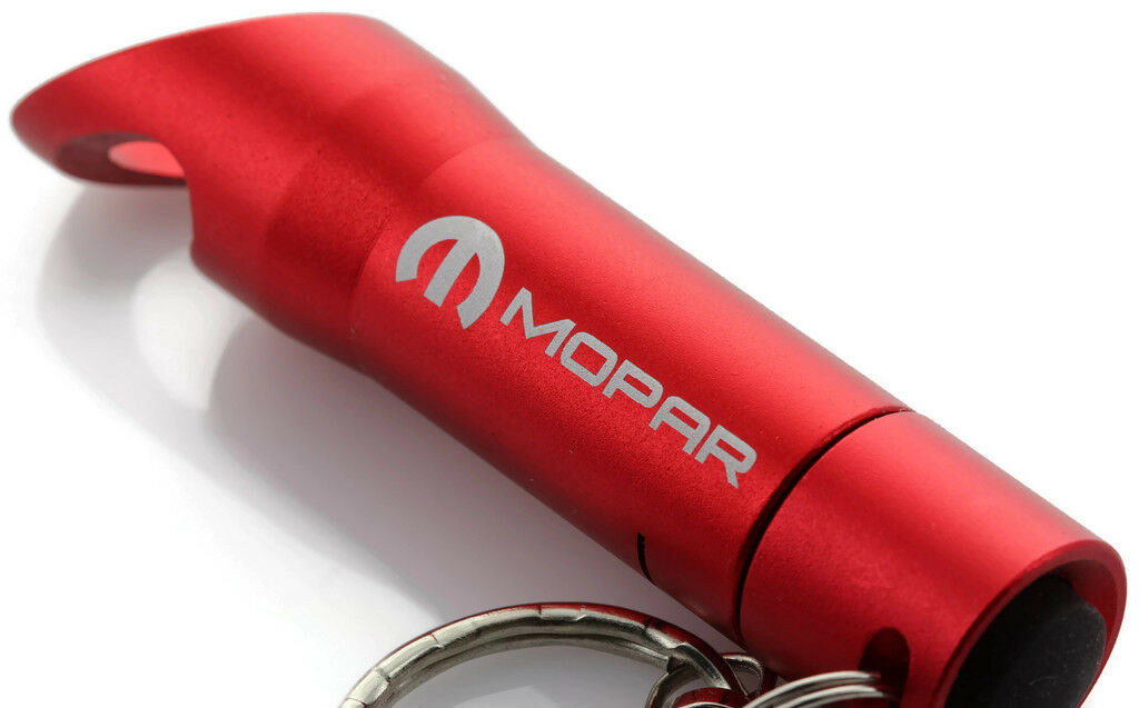 Red Mopar Mini Flashlight LED Bottle Opener Key Chain - Click Image to Close